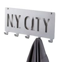 Wandgemonteerde Hanger 5 Haken 'NY City' - Zilver
