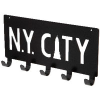 Wandgemonteerde Hanger 5 Haken 'NY City' - Zwart