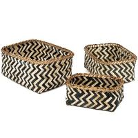 Set van 3 Bamboe Opbergmanden 'Zebra'- Zwart/Naturel