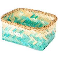 Bamboe Mand Middelgroot 'Noumea' - Aqua Blauw/Bruin