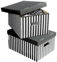 Set van 2 Gestreepte Kartonnen Bewaardozen - Zwart/Wit