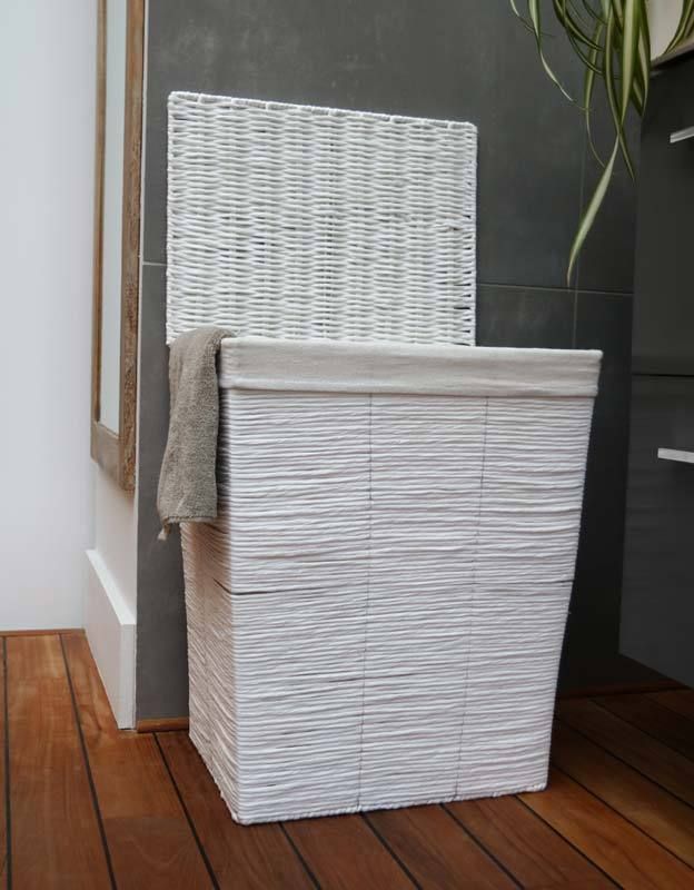 Wasmand van Gevlochten Papier 'Kimo' - Wit  6 Compactor