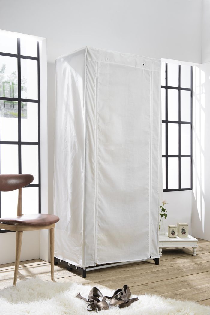 Canvas Portable Kledingkast Metalen Frame Cottage - Wit 3 Compactor