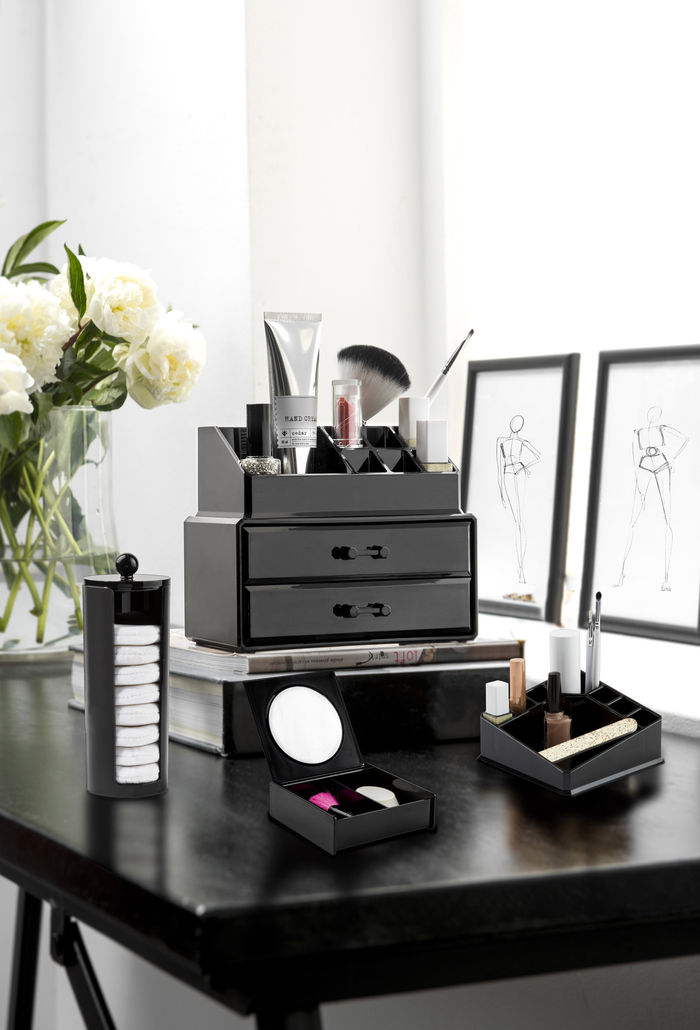 Gebogen Make-up Organizer met Meerdere Vakken - Zwart 4 Compactor