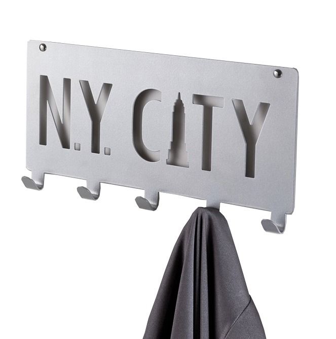 Wandgemonteerde Hanger 5 Haken 'NY City' - Zilver 1 Compactor