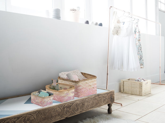 Bamboe Mand Middelgroot 'Noumea' - Roze/Bruin 2 Compactor