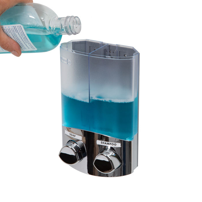 Stick On Dubbele 2 x Zeep/Shampoodispenser 310 ml - Chroom 5 Compactor