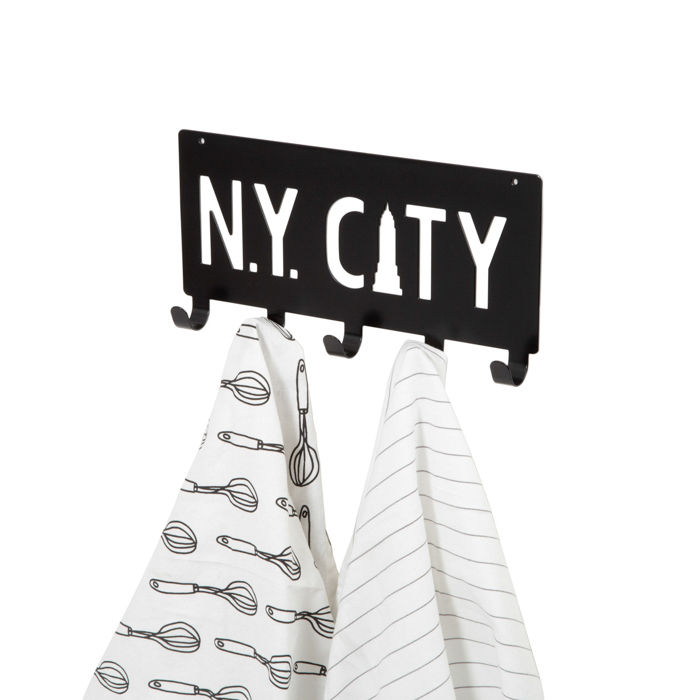 Wandgemonteerde Hanger 5 Haken 'NY City' - Zwart 4 Compactor