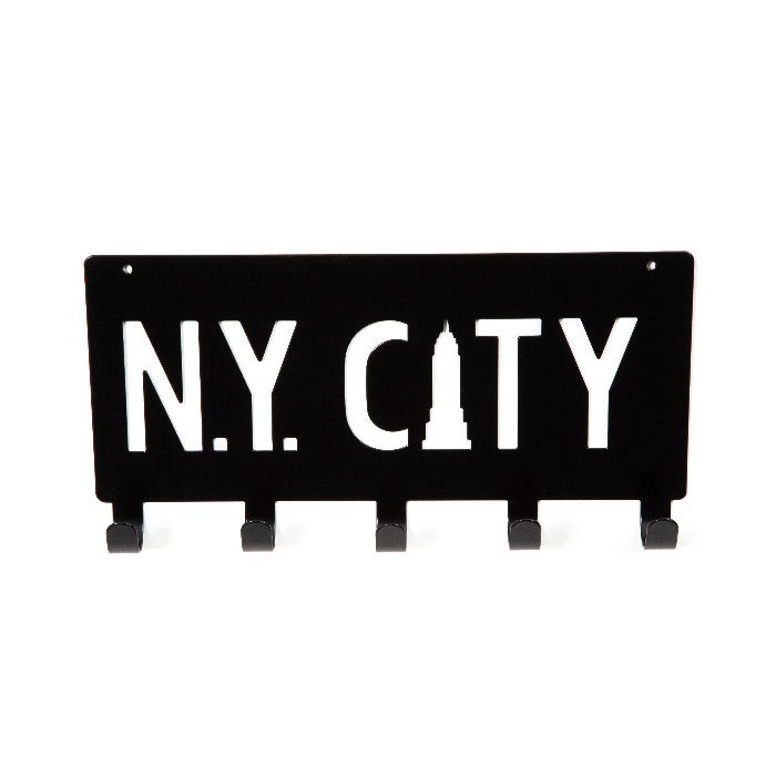 Wandgemonteerde Hanger 5 Haken 'NY City' - Zwart 2 Compactor