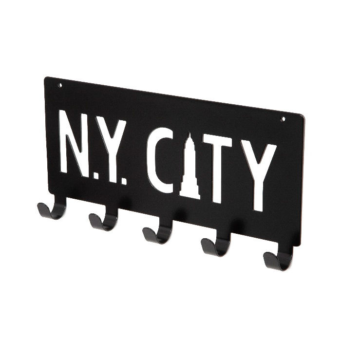 Wandgemonteerde Hanger 5 Haken 'NY City' - Zwart 1 Compactor