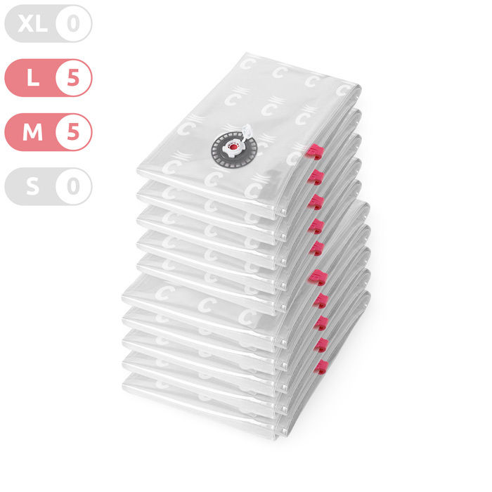 Set van 10 Medium en Large Ruimtebesparende Vacuüm Opbergzakken 'Aspispace' - 5 Medium en 5 Large 1 Compactor