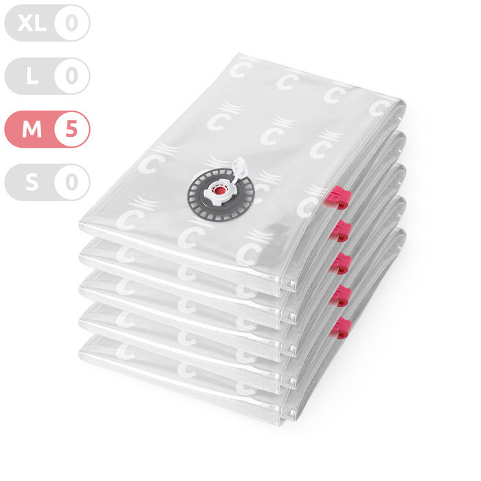 Set van 5 Medium Ruimtebesparende Vacuüm Opbergzakken 'Aspispace' 1 Compactor