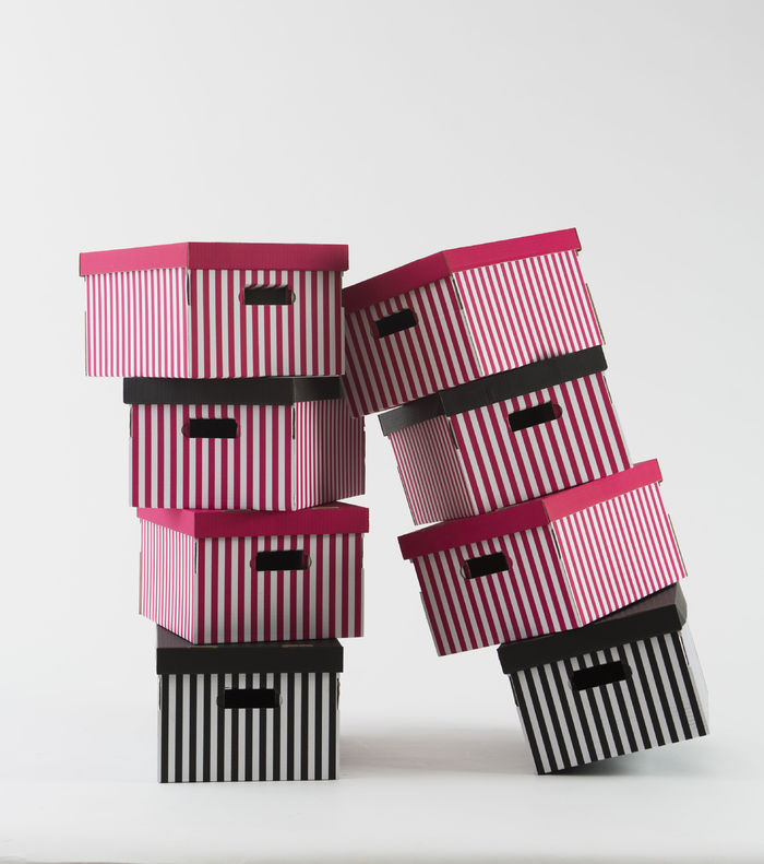 Set van 2 Gestreepte Kartonnen Bewaardozen - Zwart/Wit 2 Compactor