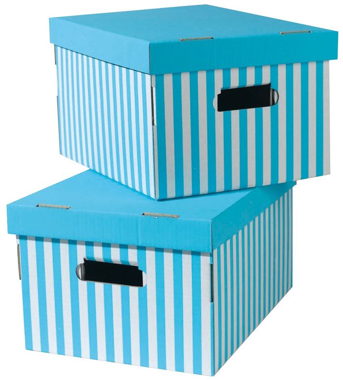 Set van 2 Gestreepte Kartonnen Bewaardozen - Turquoise/Wit 1 Compactor