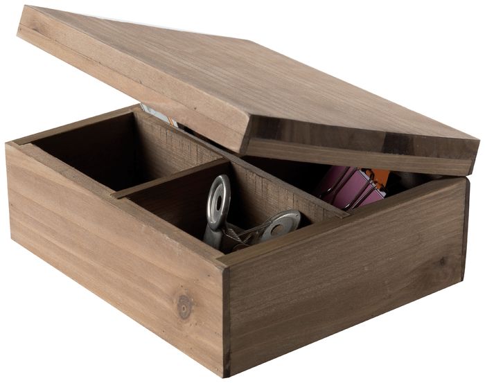 Vintage Houten Bewaardoos met 4 Vakken en Deksel 1 Compactor