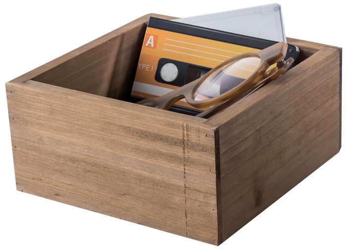 Vintage Vierkante Houten Bewaardoos  1 Compactor