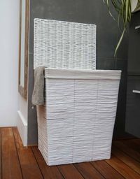 Wasmand van Gevlochten Papier 'Kimo' - Wit