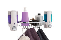 Stick On Dubbele Wandgemonteerde Zeepdispenser met rekje . Wit