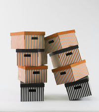 Set van 2 Gestreepte Kartonnen Bewaardozen - Oranje/Wit