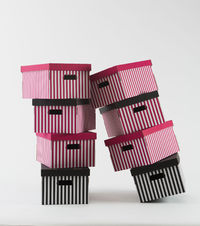 Set van 2 Gestreepte Kartonnen Bewaardozen - Zwart/Wit